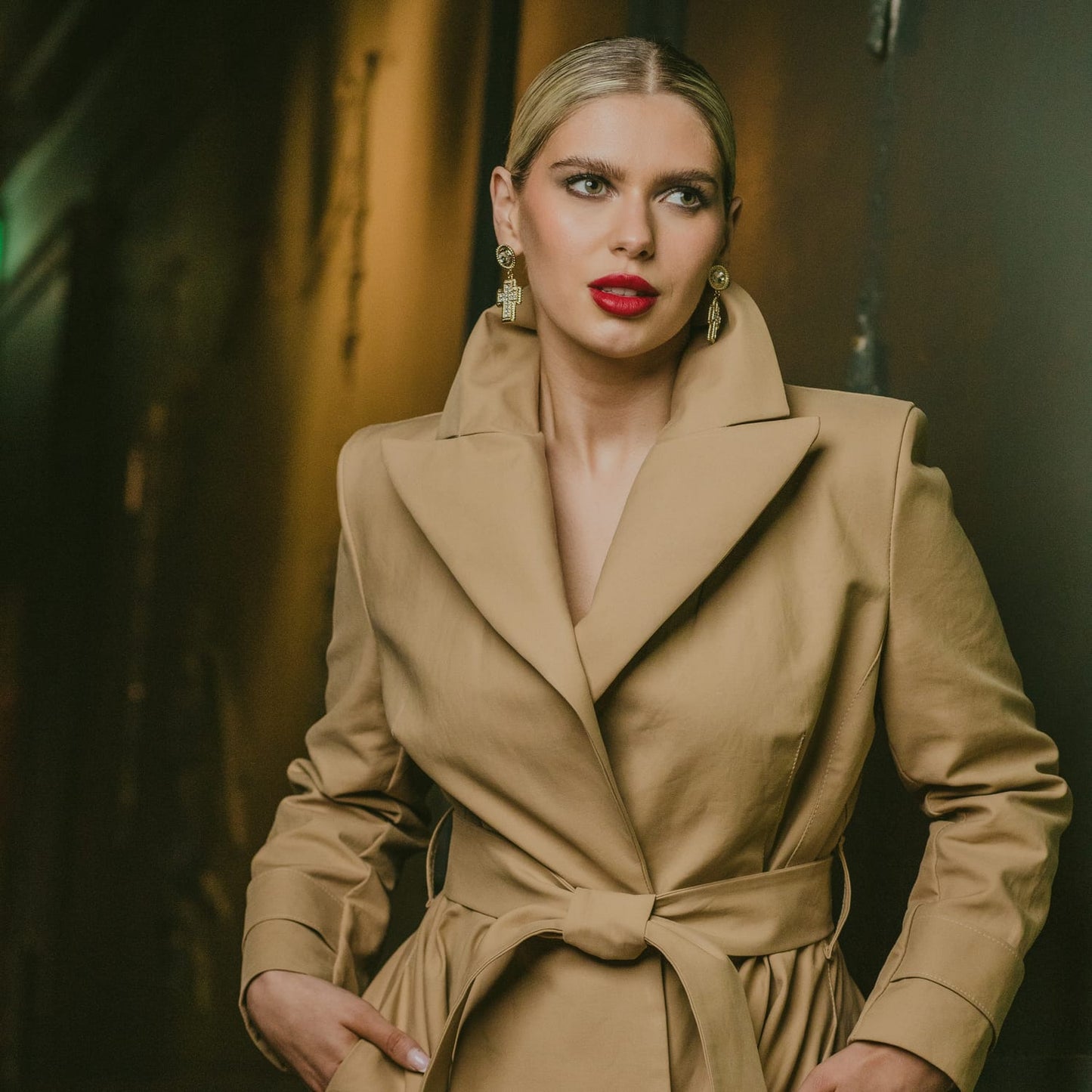 Camel Full Circle Cotton Trench Coat