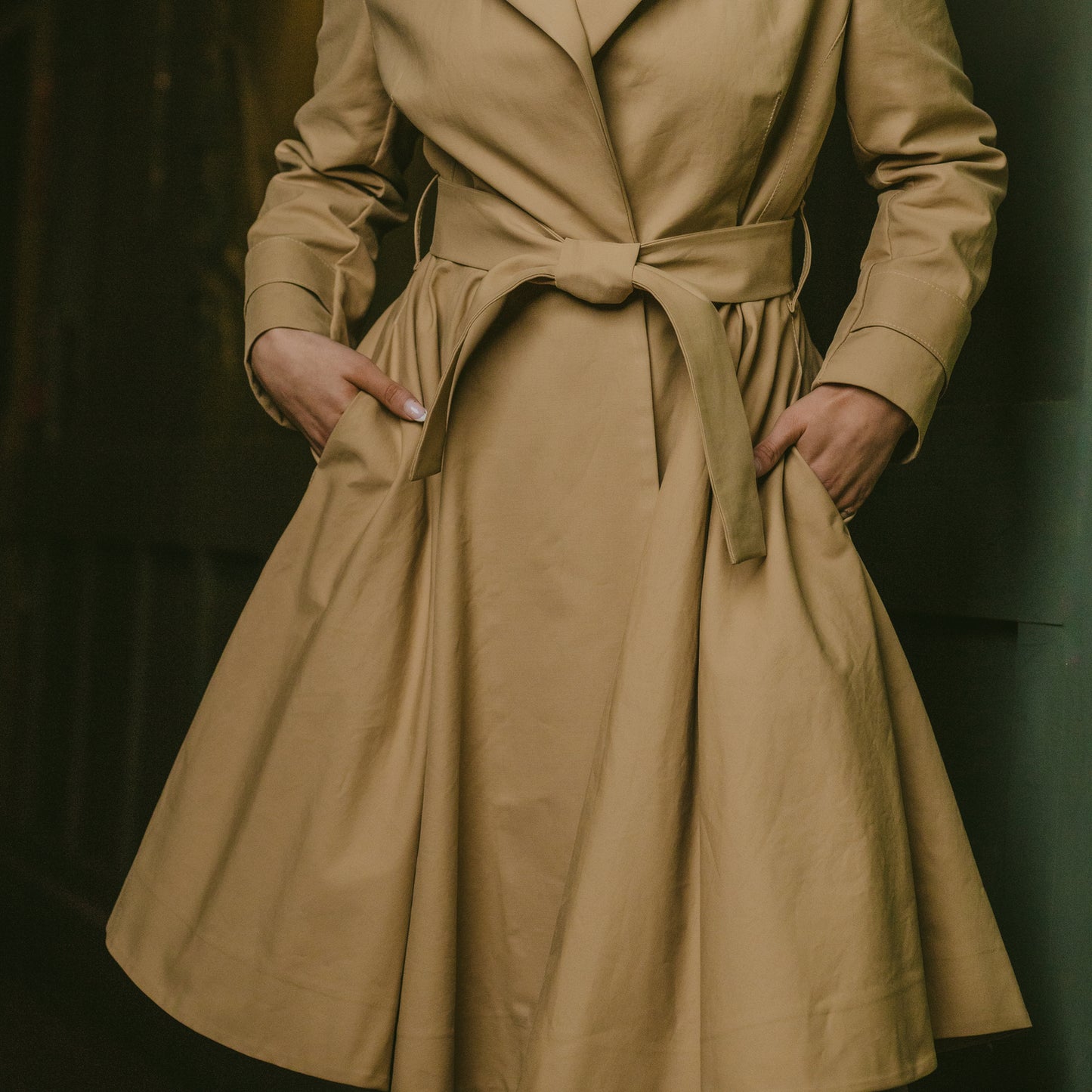 Camel Full Circle Cotton Trench Coat