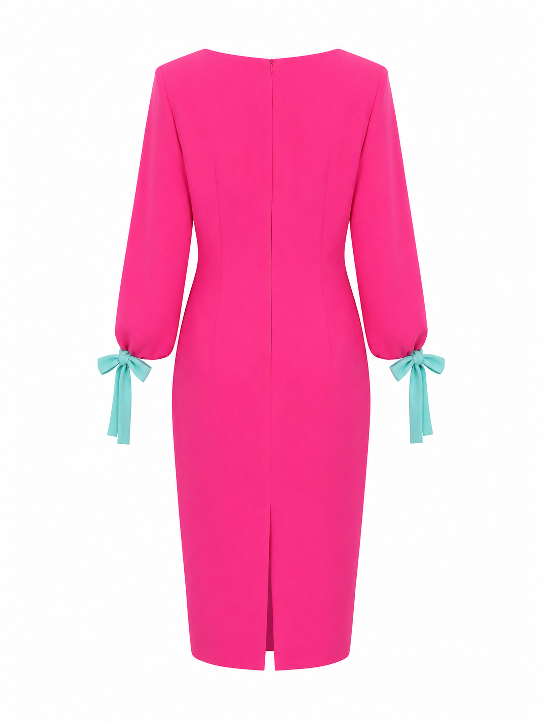 Rosie Neon Pink Midi Dress with Mint Bow Sleeves