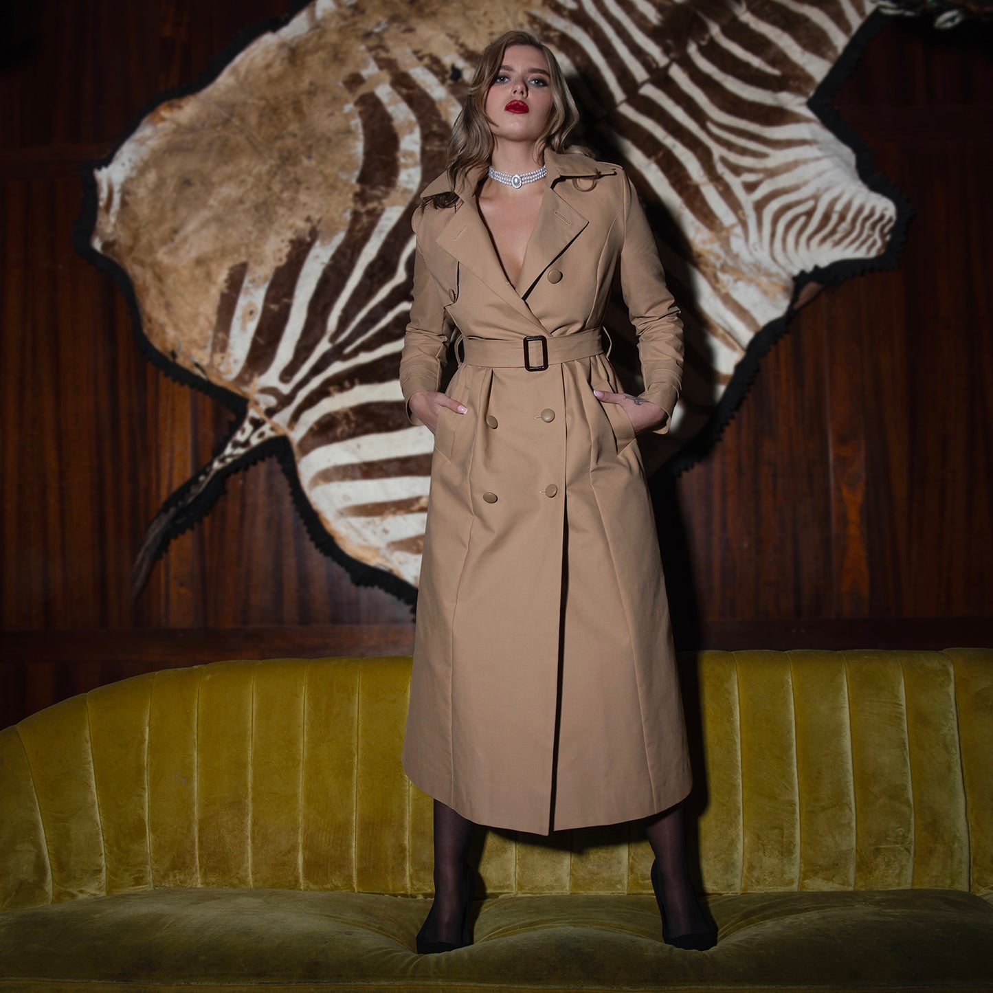 Full Length Camel Cotton Trench Coat