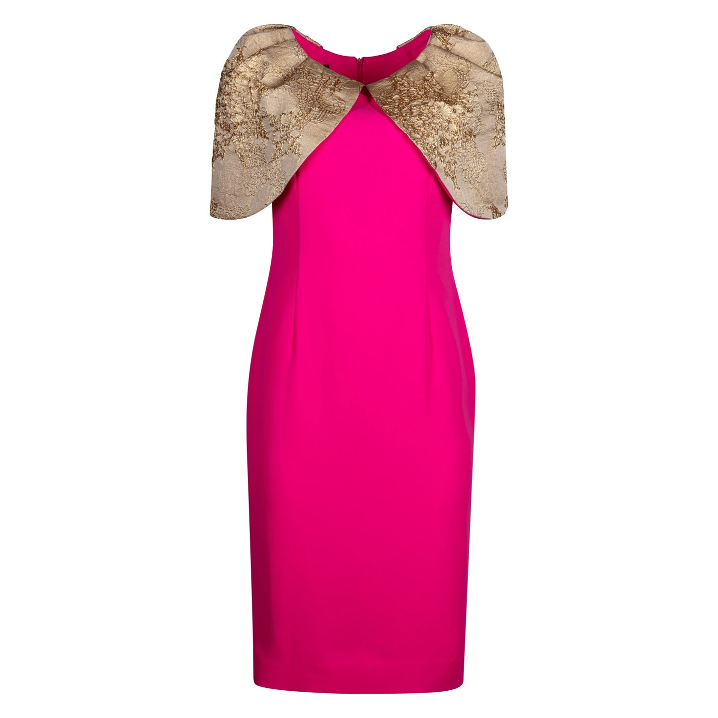 Gold Embroidered Jacquard Neon Pink Tulip