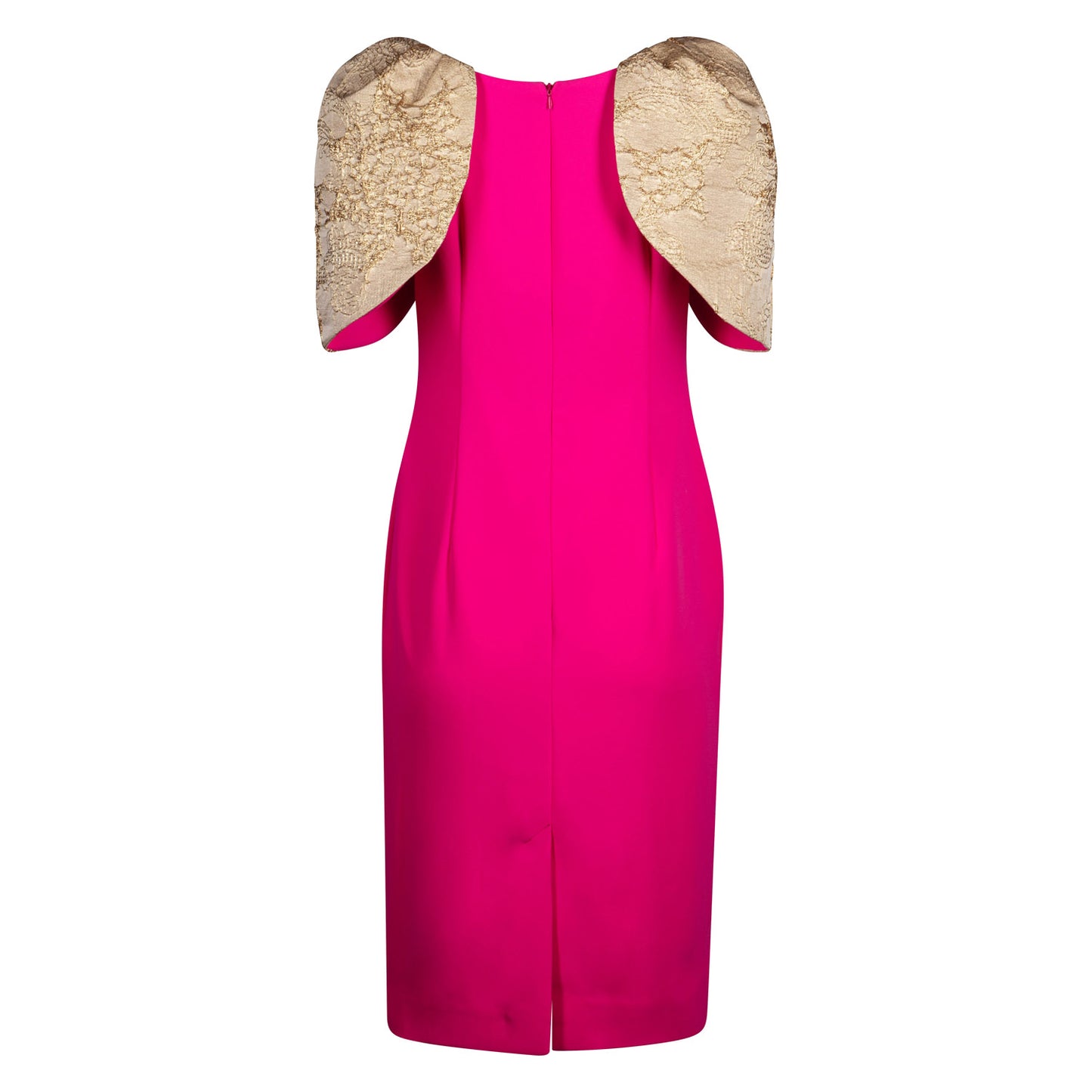 Gold Embroidered Jacquard Neon Pink Tulip