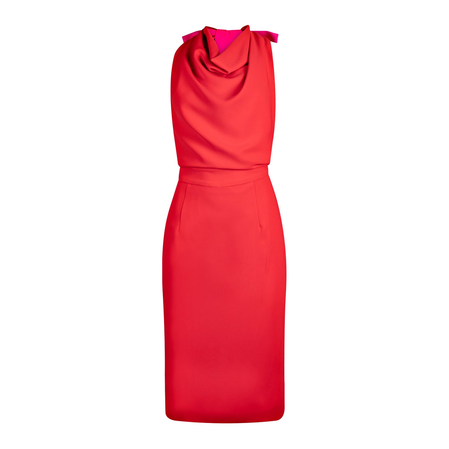 Red Halter-neck With Neon Pink Ribbon Dress