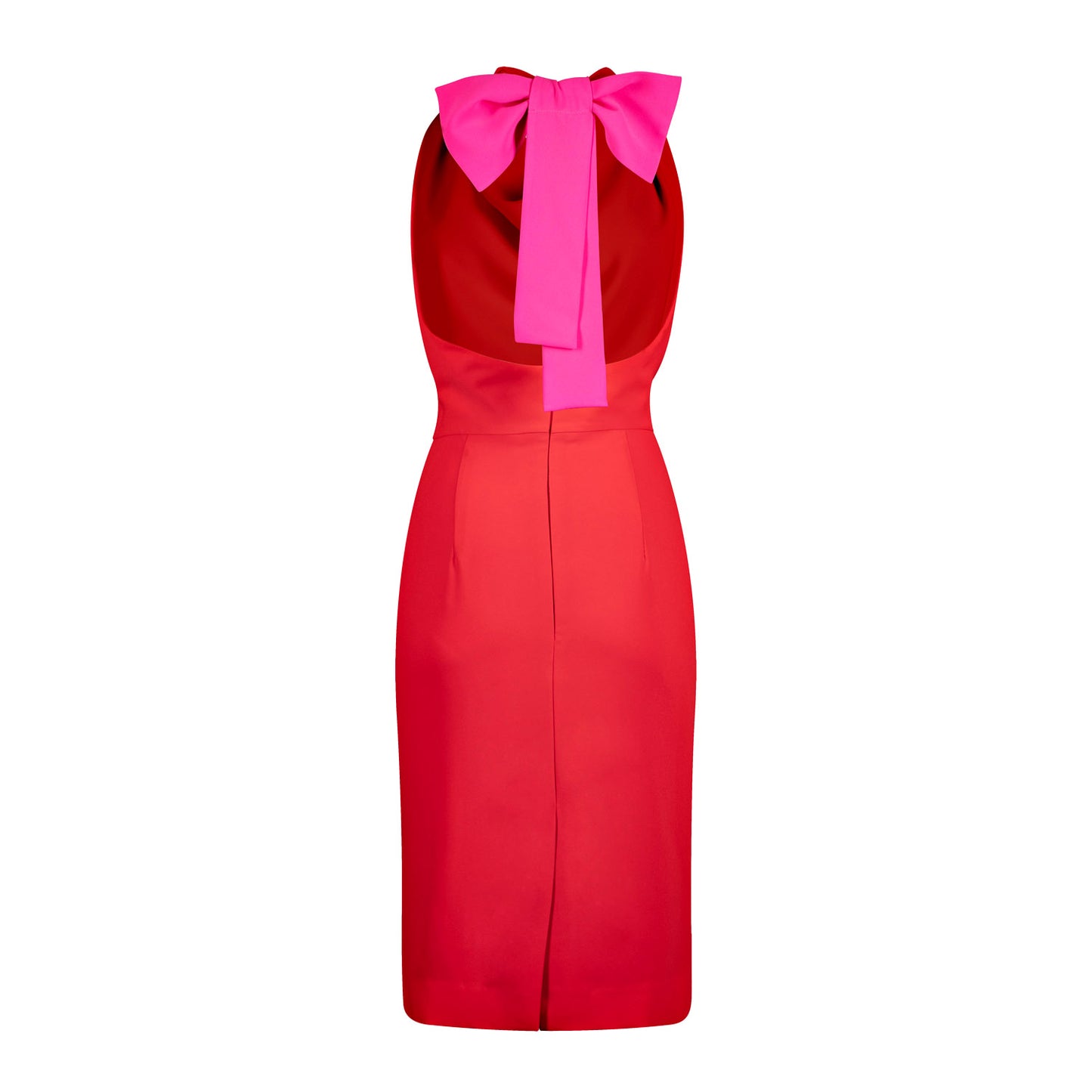 Red Halter-neck With Neon Pink Ribbon Dress