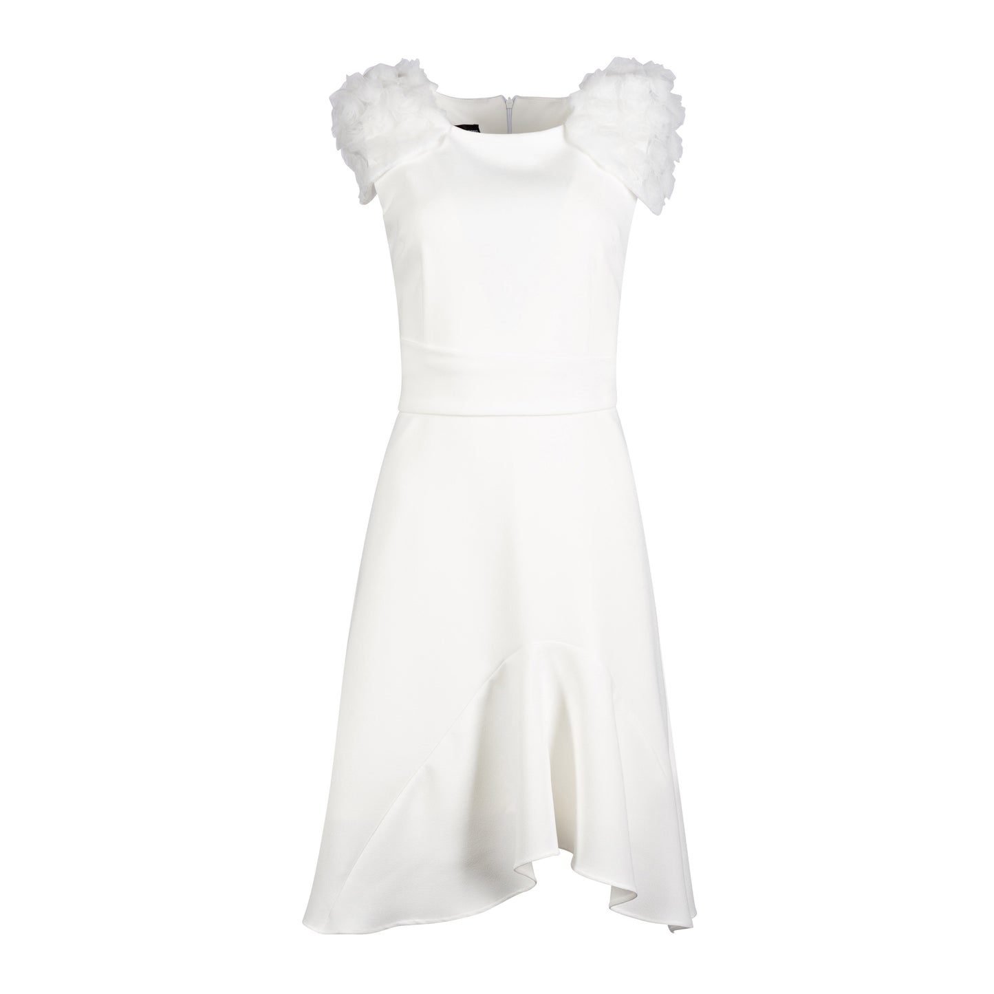 White Floral Mesh Sleeve Flare Dress