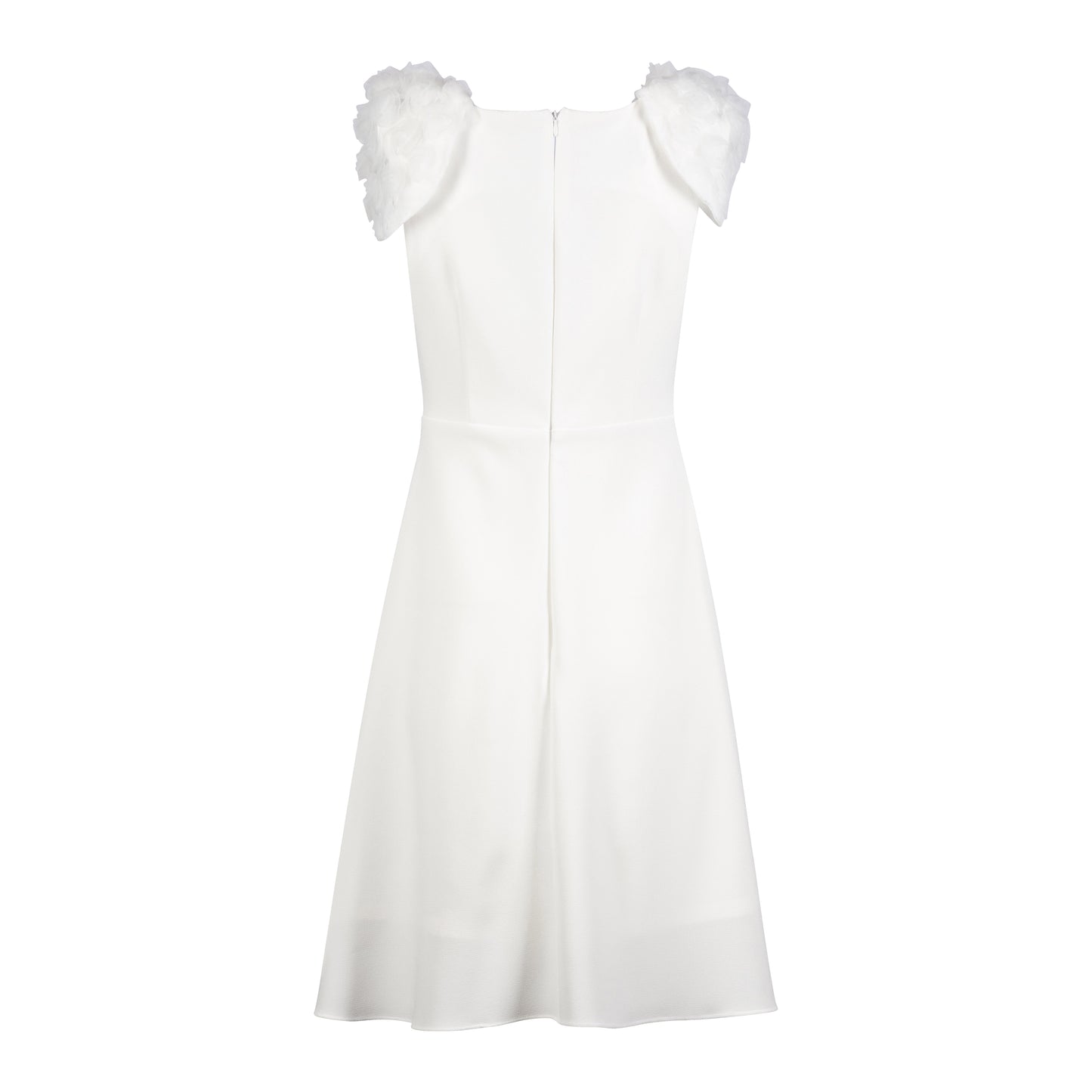 White Floral Mesh Sleeve Flare Dress