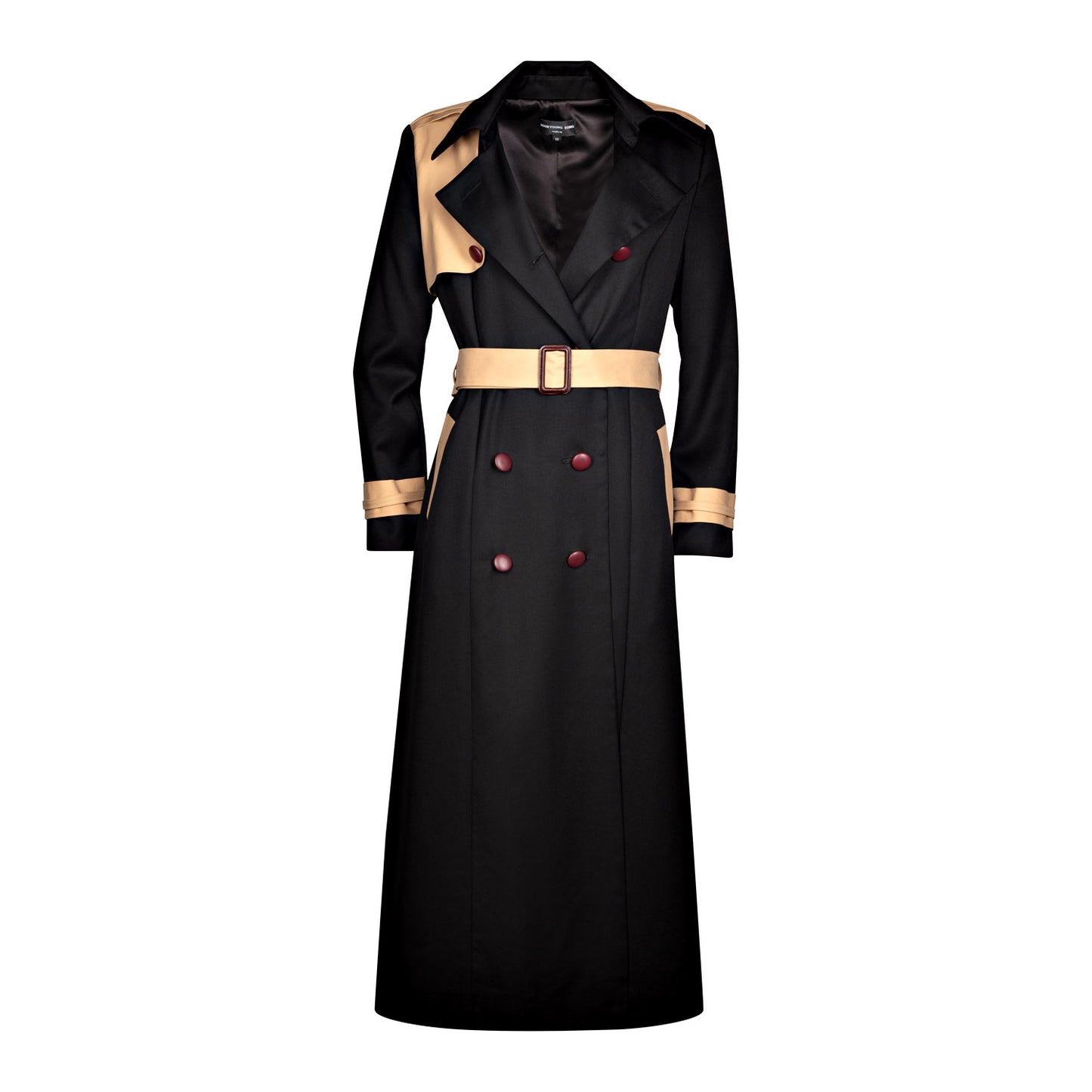 Black Pure Wool With Camel Flap and Belt Trench Coat