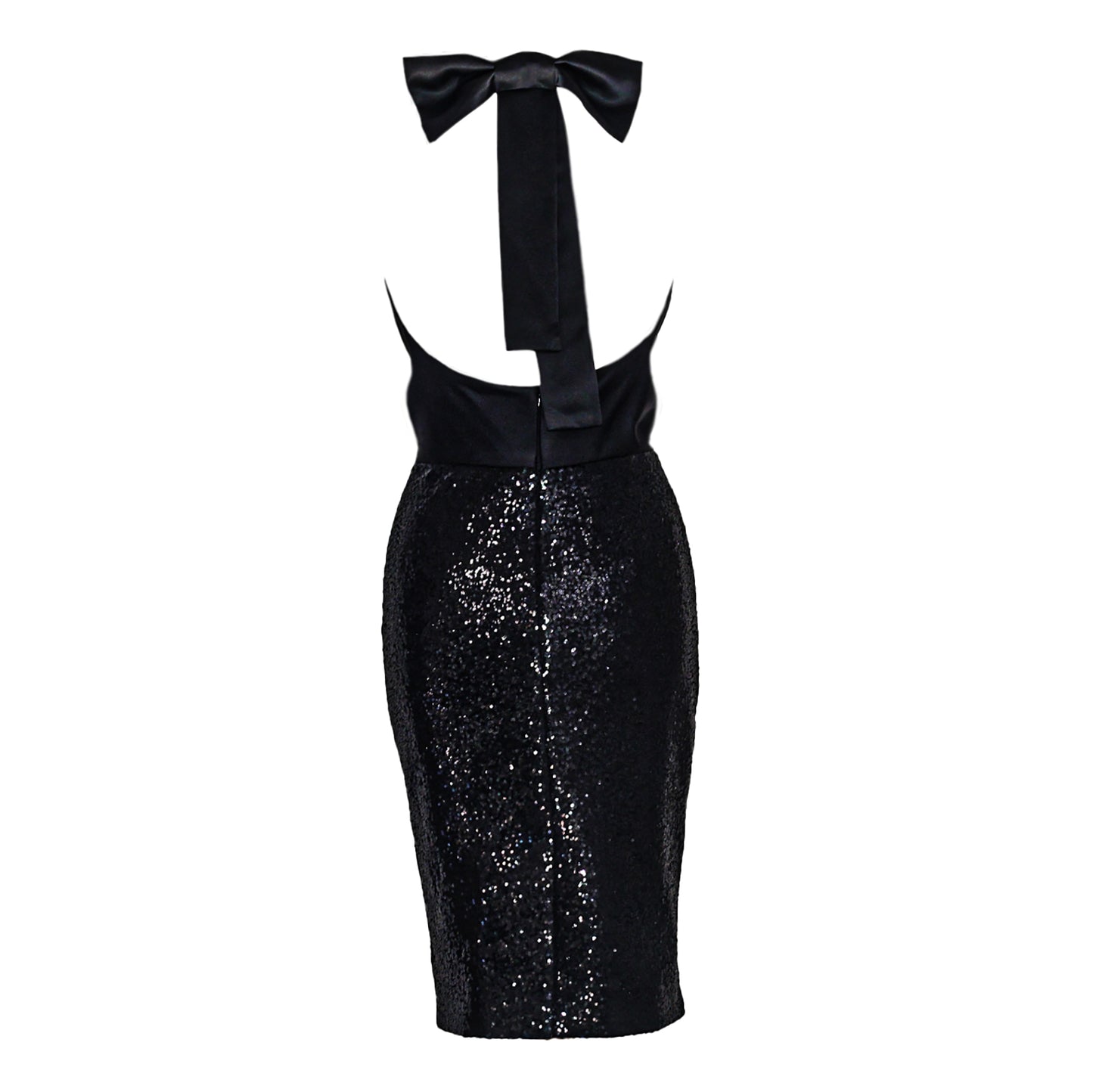 Black Satin Halter Neck Sequin Pencil Dress