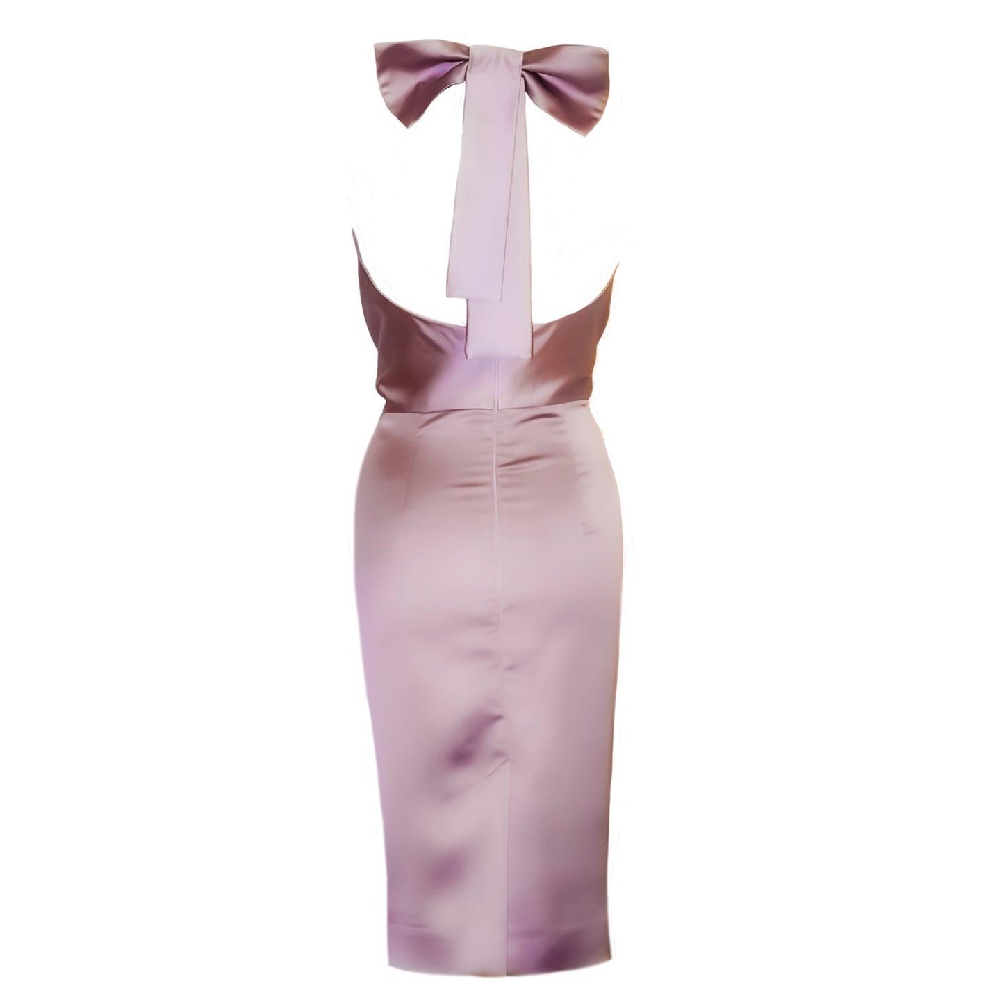 Champagne Pink Satin Halter Neck Back Ribbon Dress