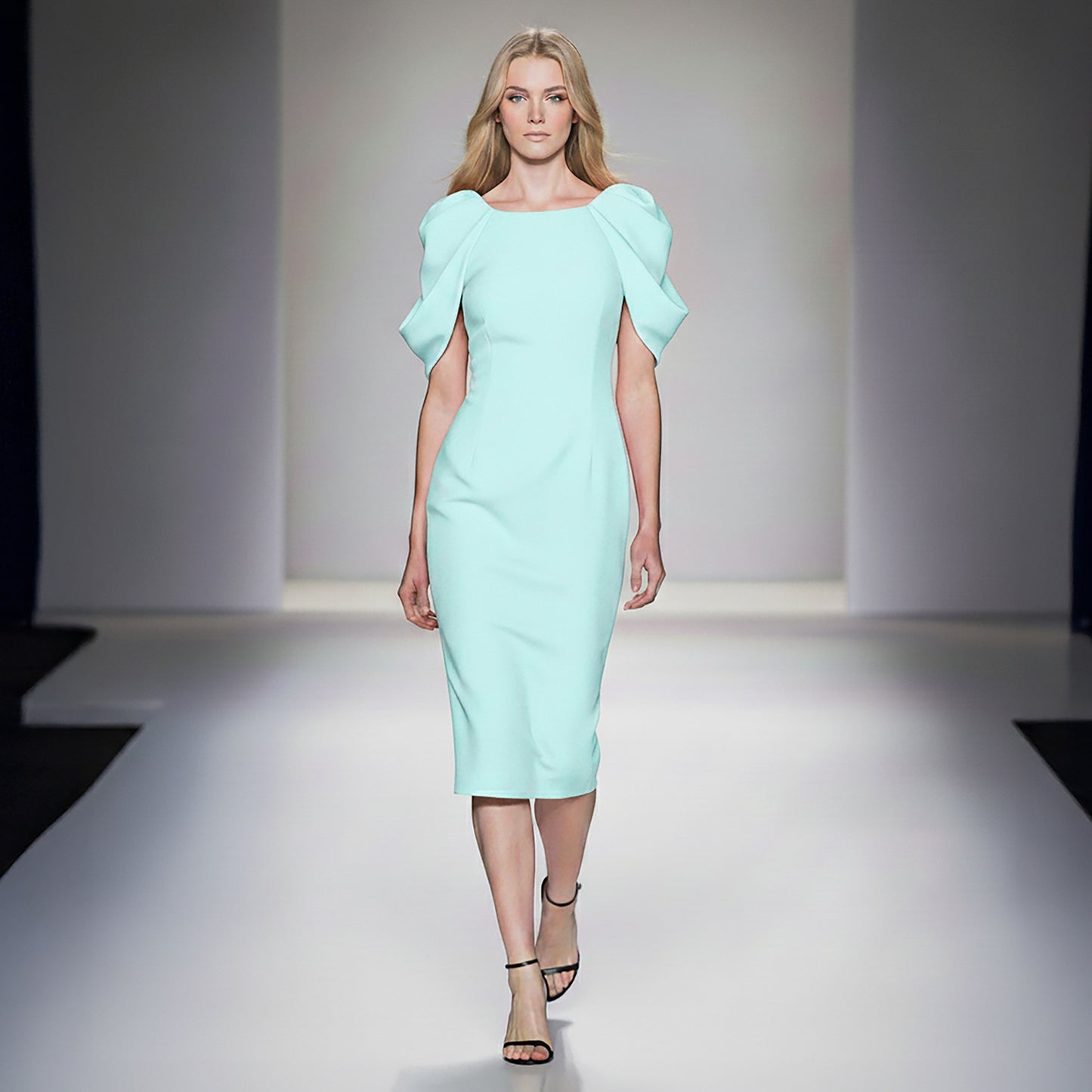 Mint Floral Sleeve Crepe Dress