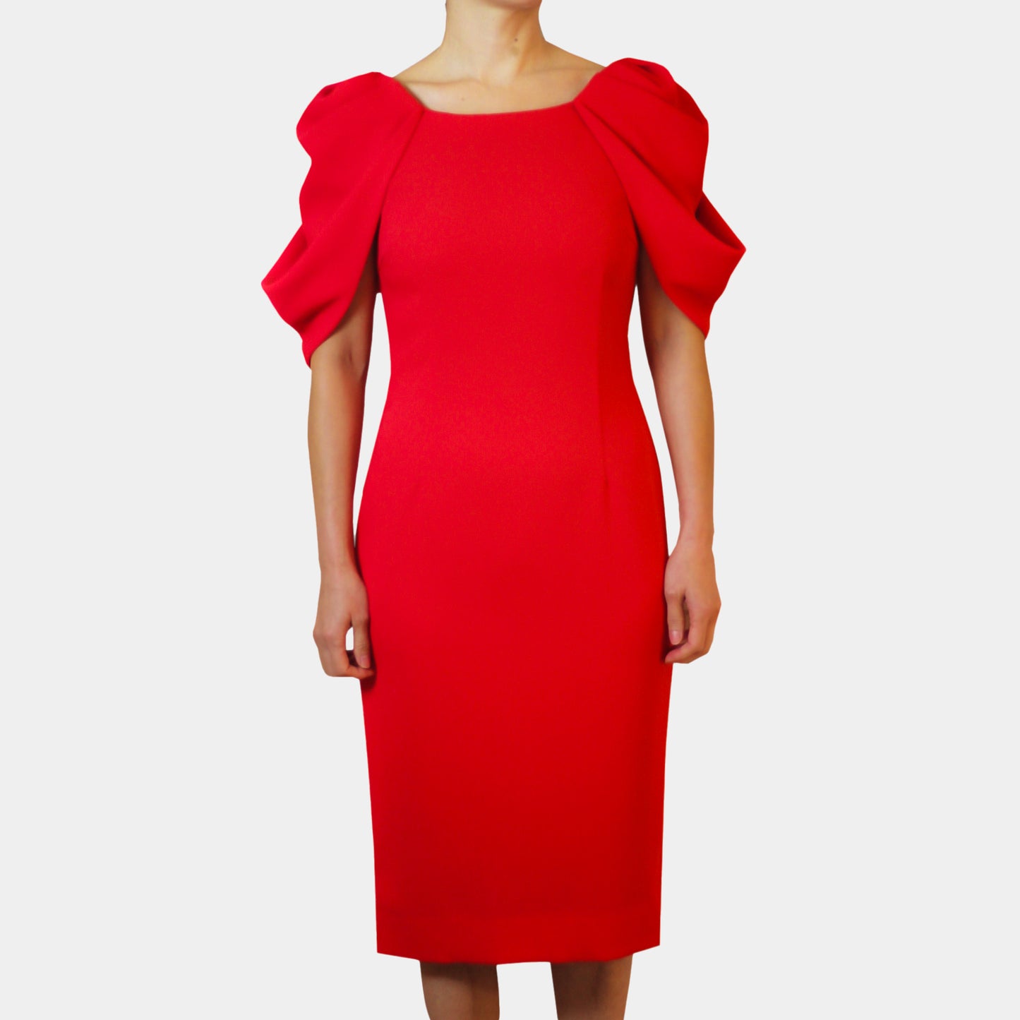 Red Floral Sleeve Crepe Dress