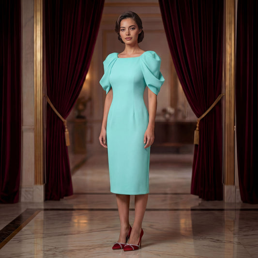 Mint Floral Sleeve Crepe Dress