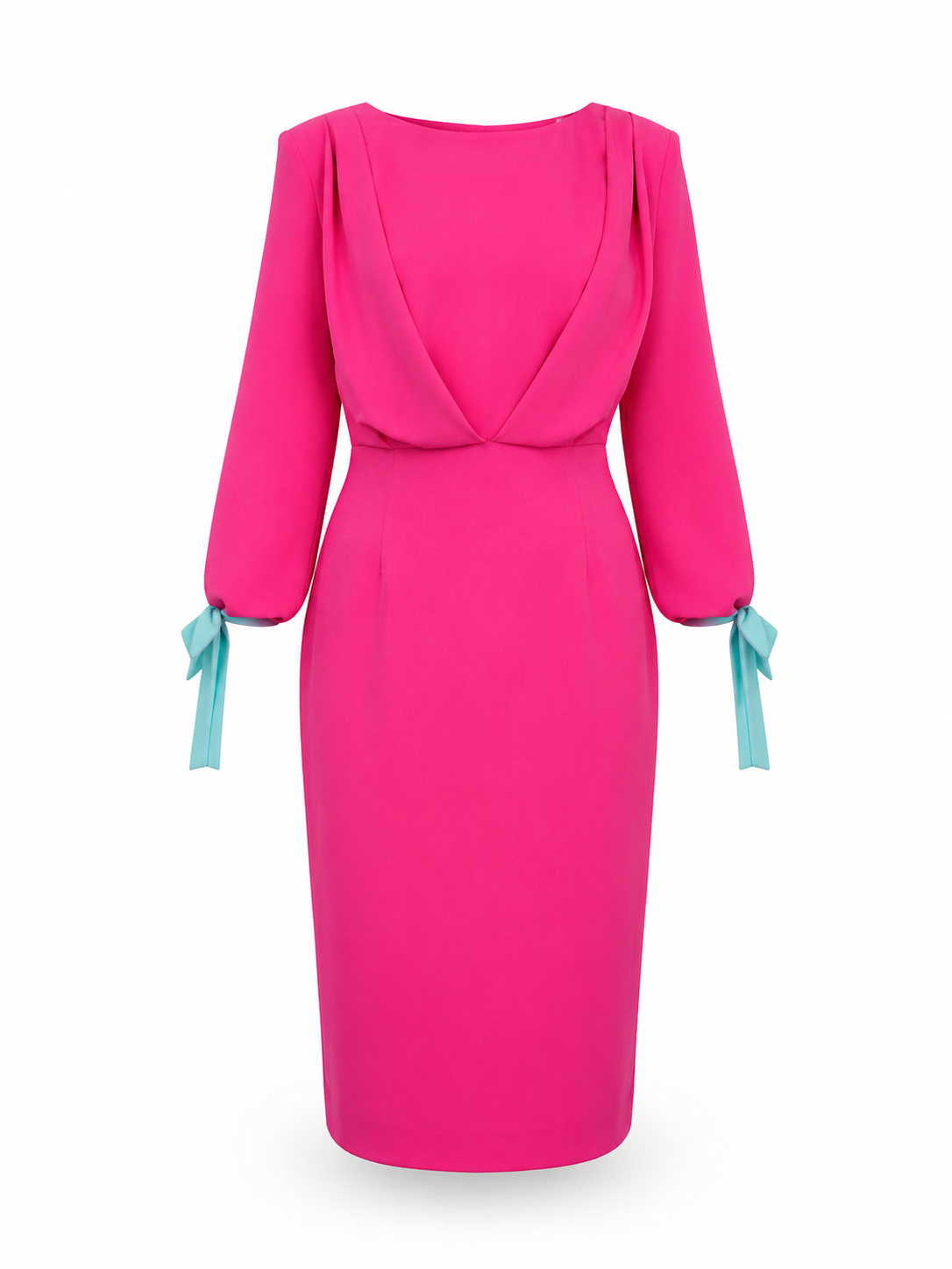 Rosie Neon Pink Midi Dress with Mint Bow Sleeves