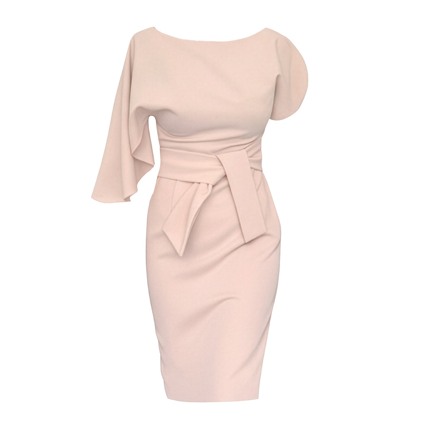 Elara Beige Draped Midi Dress