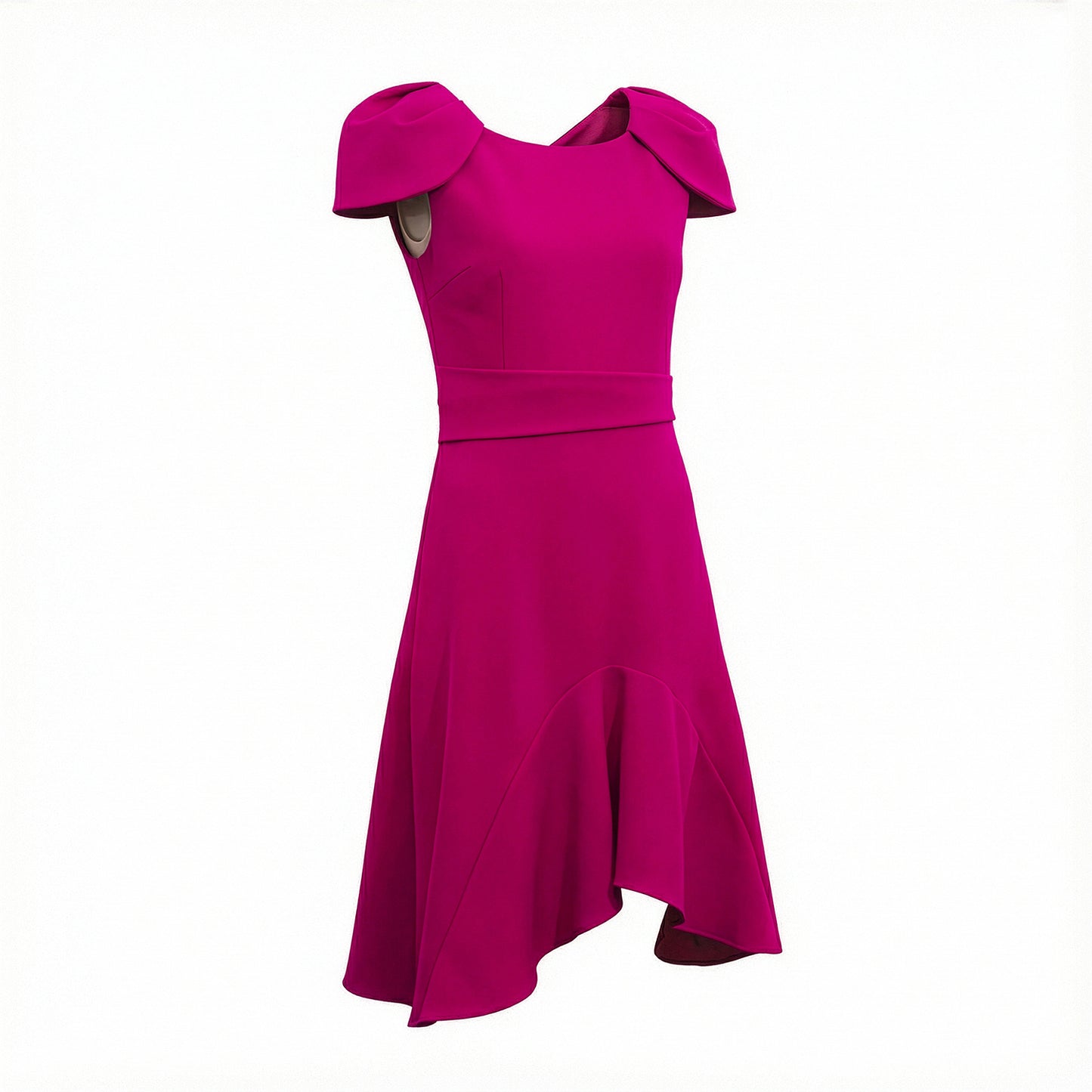 Fuchsia Floral Cape Sleeve Flare Dress