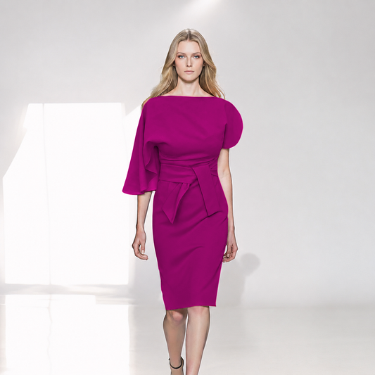 Elara Fuchsia Draped Midi Dress
