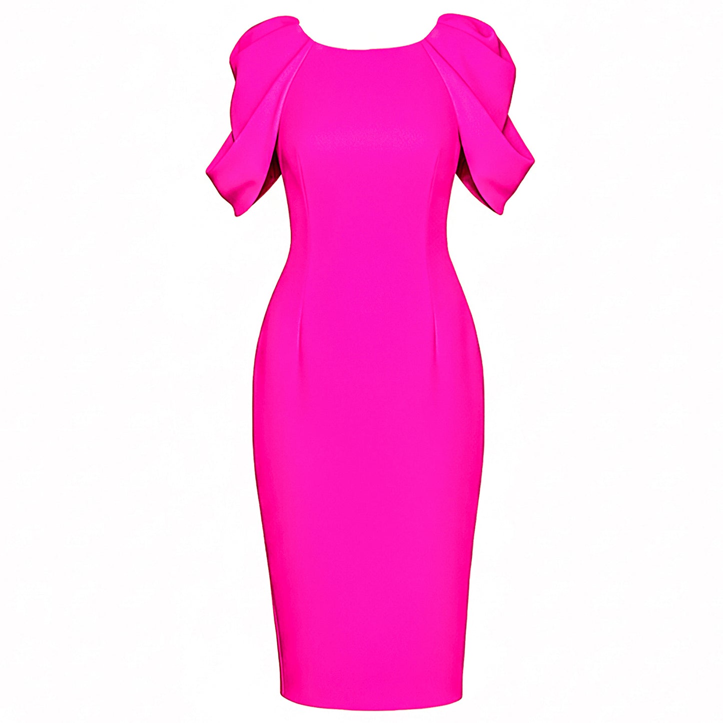 Neon Pink Floral Sleeve Crepe Dress