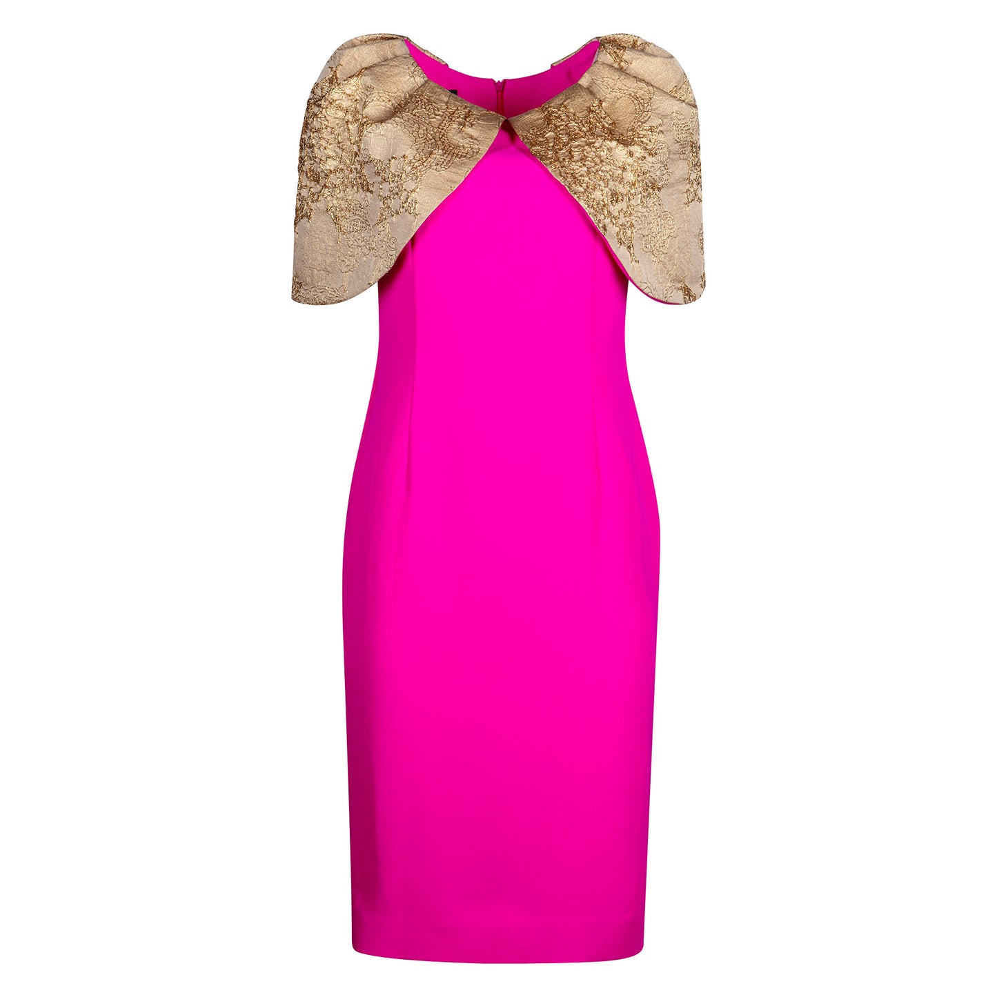 Gold Embroidered Jacquard Neon Pink Tulip