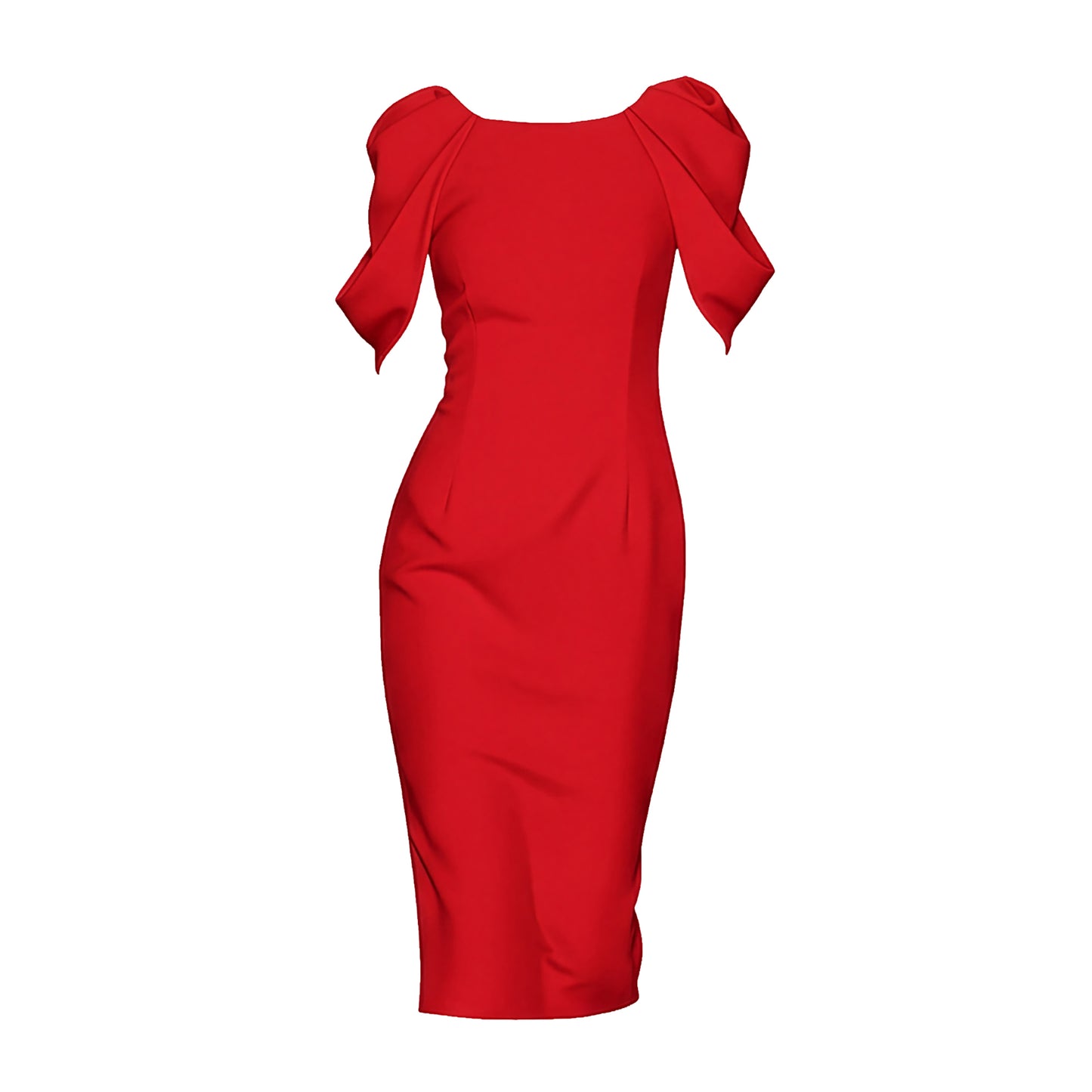 Red Floral Sleeve Crepe Dress