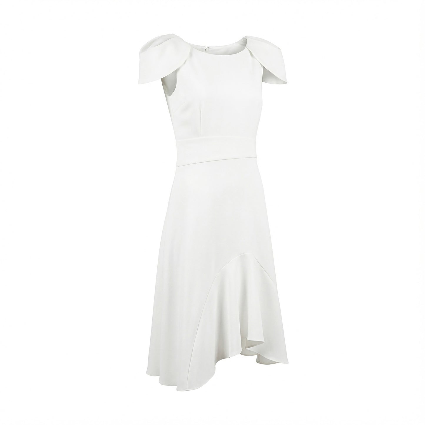 White Floral Cape Sleeve Flare Dress